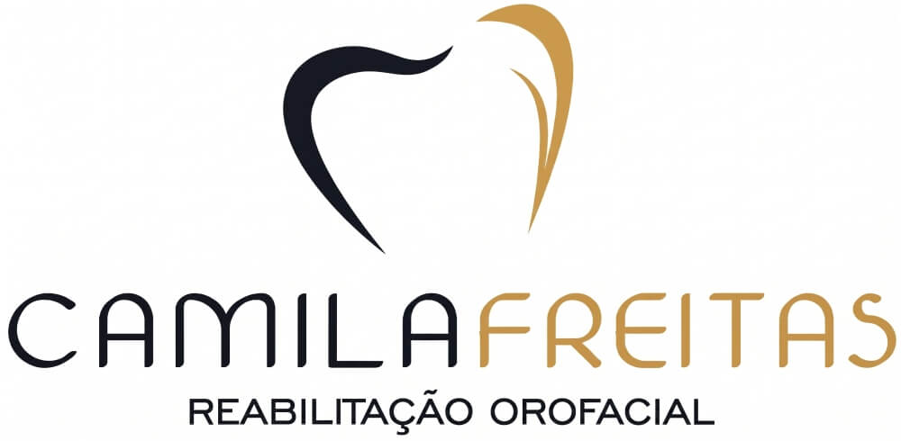 Logomarca Dra. Camila Freitas Reabilitação Orofacial em Feira de Santana, apresentando ícone minimalista em preto e dourado sobre fundo branco.